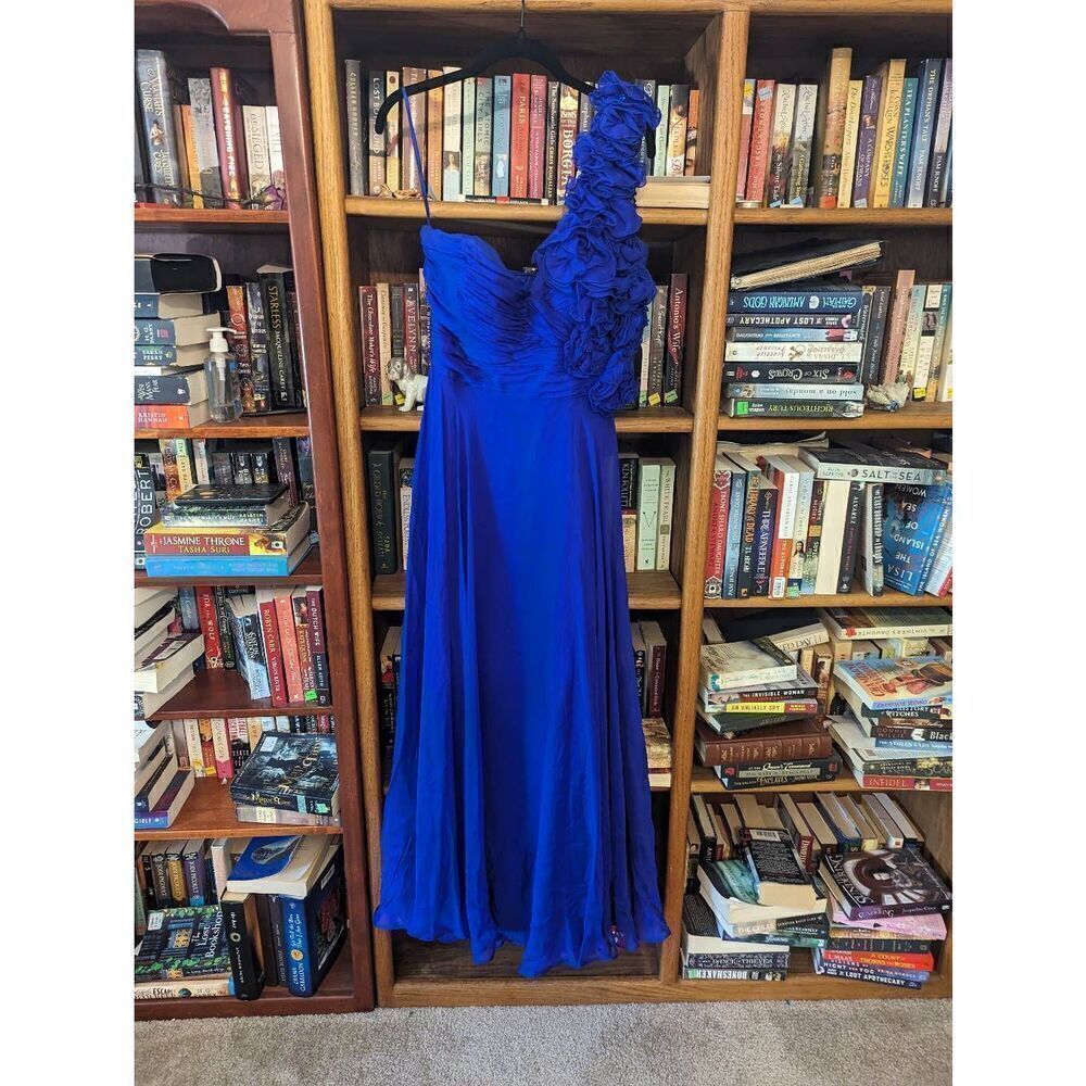 Jovani 100% Silk One Shoulder Formal Gown Dress Elegant Blue Women’s Size 10
